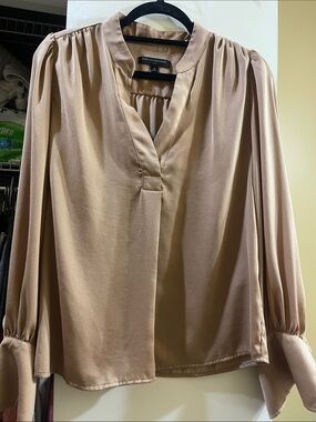 Banana Republic Women's Silky V-Neck Blouse in Light Tan